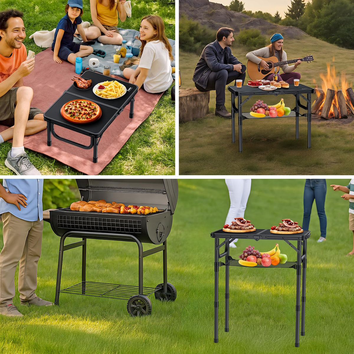 Folding Camping Table, 24"X 16" Adjustable Height Small Folding Table