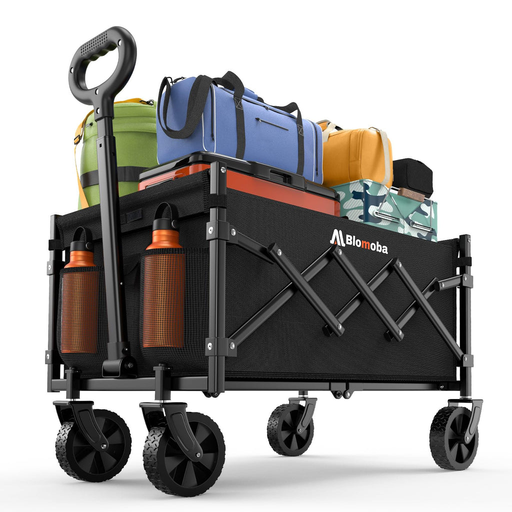 Folding Wagon Cart with Wheels, 220lbs Utility Wagon Cart, Black