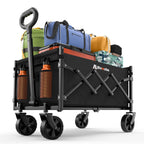 Folding Wagon Cart with Wheels, 220lbs Utility Wagon Cart, Black