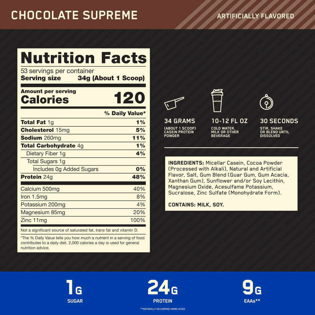 Optimum Nutrition Gold Standard Casein Protein Powder Chocolate Supreme 4LB