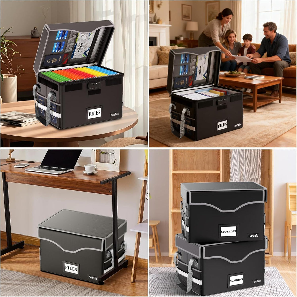 DocSafe 5200°F Fireproof Document Box with Lock,Heat Insulated File Organizer Storage with Pockets,Collapsible Portable Home Office File Safe Box