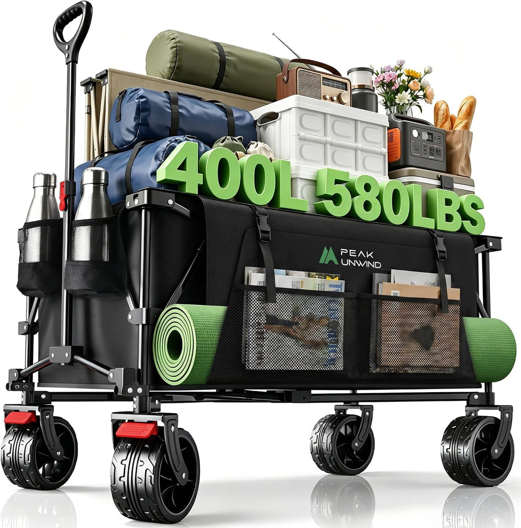 Collapsible Heavy Duty Beach Wagons carts Foldable with Big Wheels, 400L