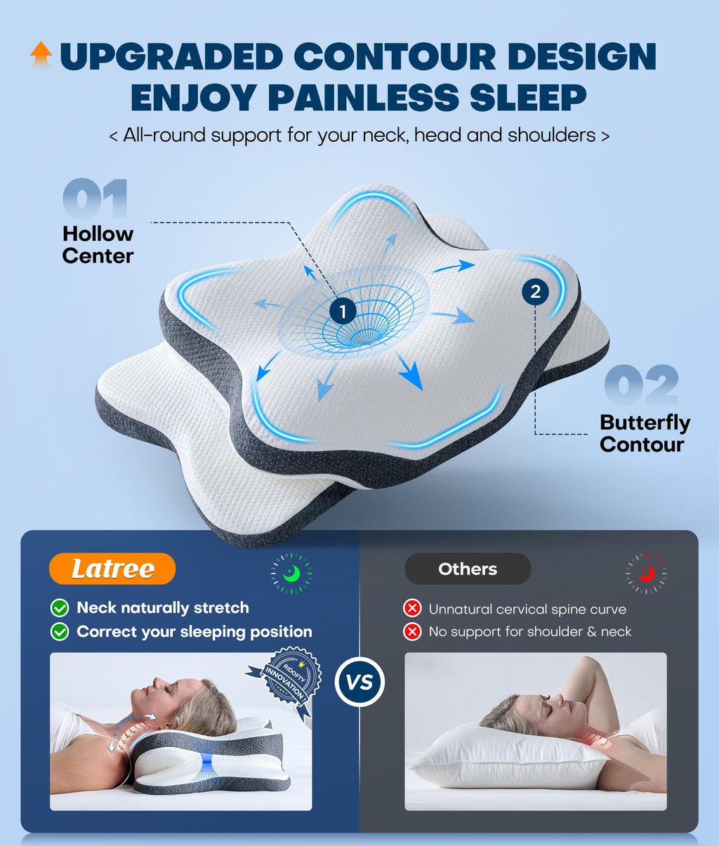 5X Pain Relief Cervical Neck Pillow for Neck Support, Ergonomic Cooling Side Sleeper Pillow for Sleeping, Odorless Contour Memory Foam Pillows
