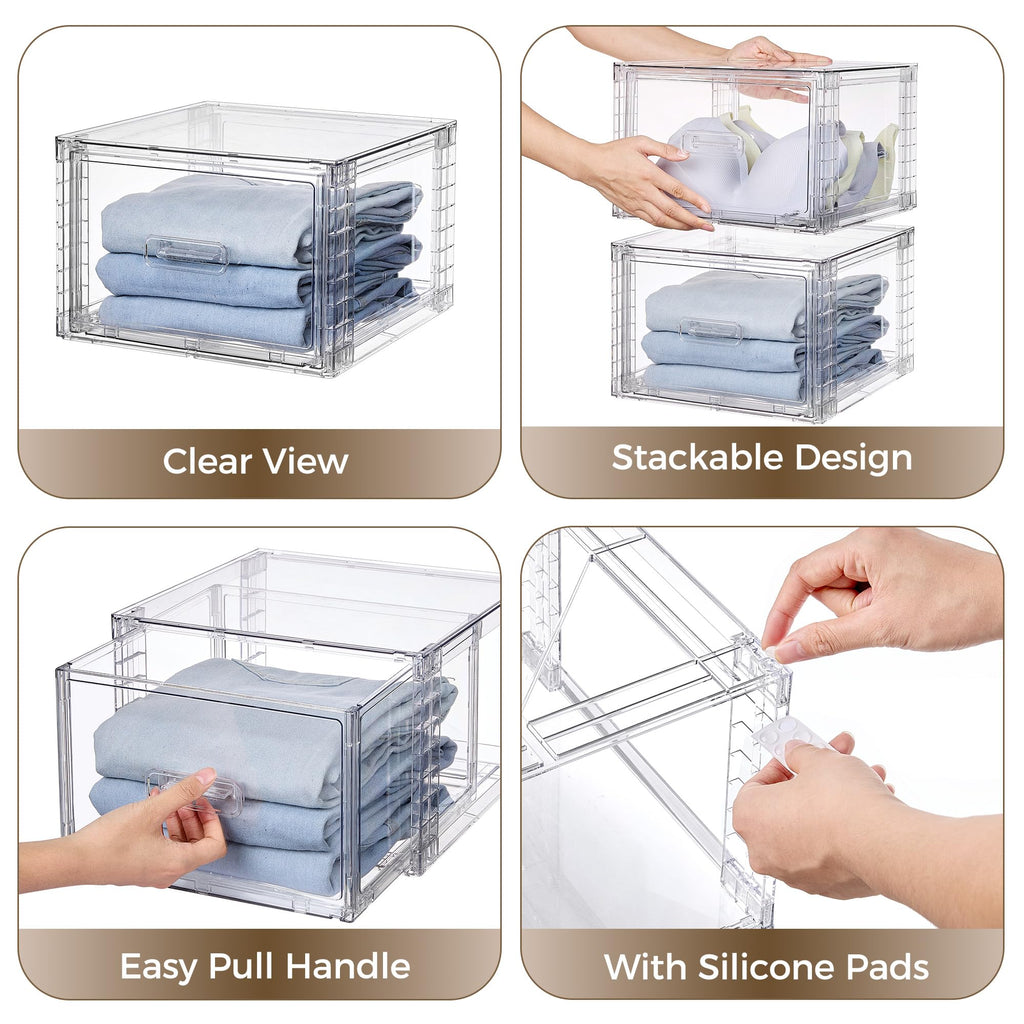 Vtopmart 4 Pack Clear Stackable Closet Storage Drawers 15QT, Medium