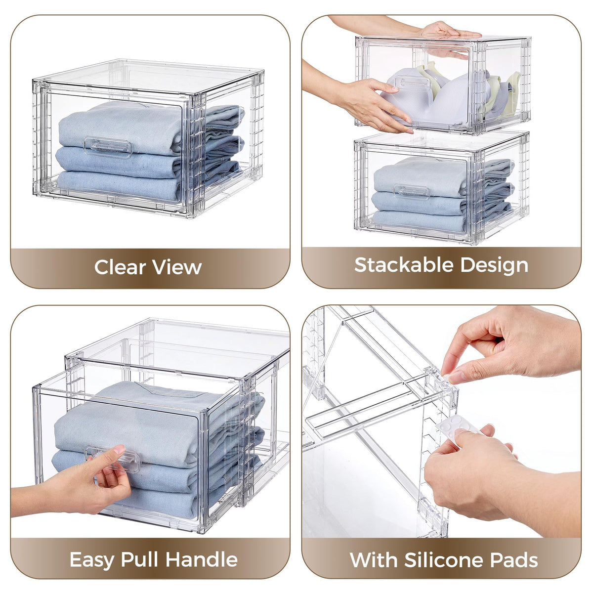 Vtopmart 4 Pack Clear Stackable Closet Storage Drawers 15QT, Medium