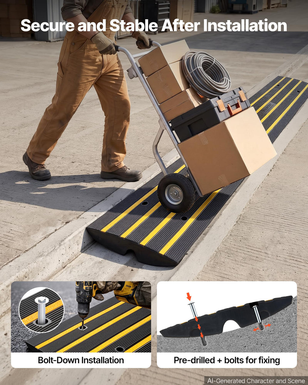 VEVOR Rubber Curb Ramps for Driveway, 2 Pack Threshold Bridge, 33069 lbs Load Capacity, 2.5" Rise, with Reflective Safety Strips, Ideal for Cars, RVs