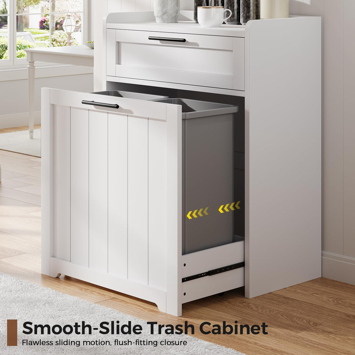 Pull Out Trash Can Cabinet, 2x13 Gallons Garbage Recycling Bin with Drawer