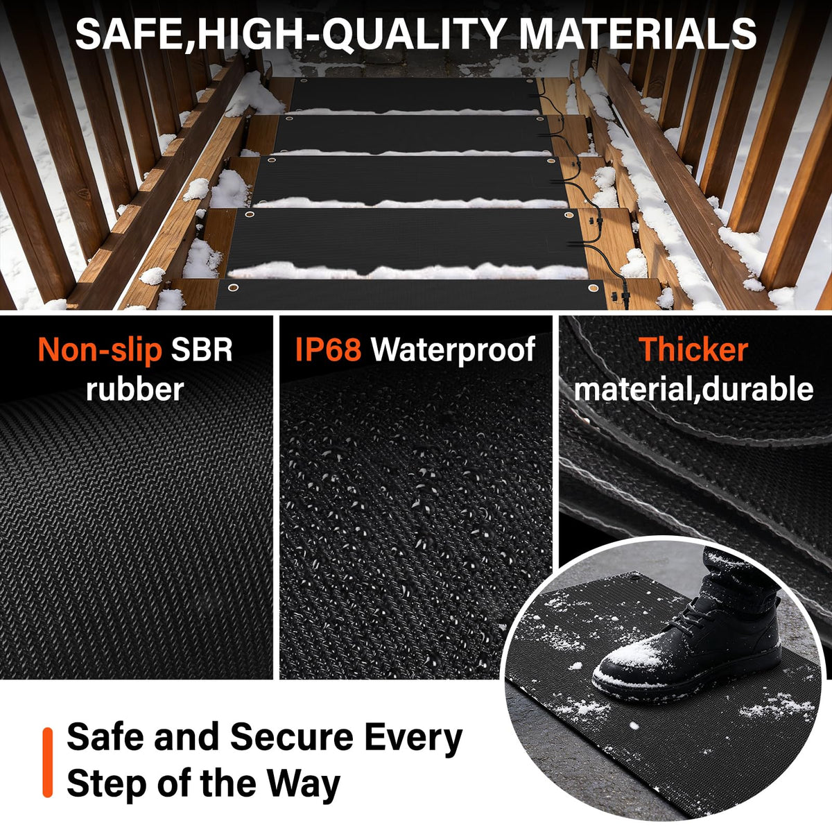 3 Pcs Heated Snow Melting Mats,10x30 in No-Slip Rubber Heated Outdoor Mats