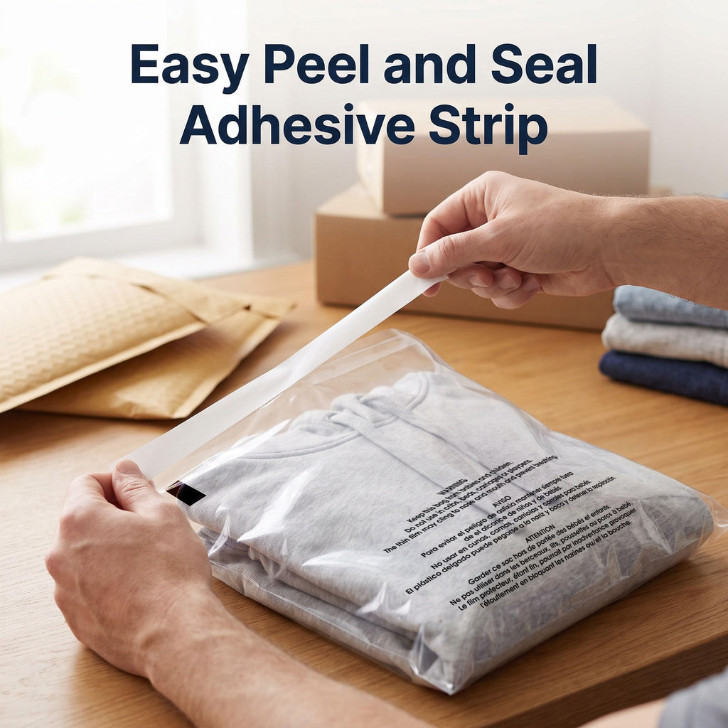 12" X 15" (500 Count) Self Seal Clear Poly Bags with Suffocation Warning