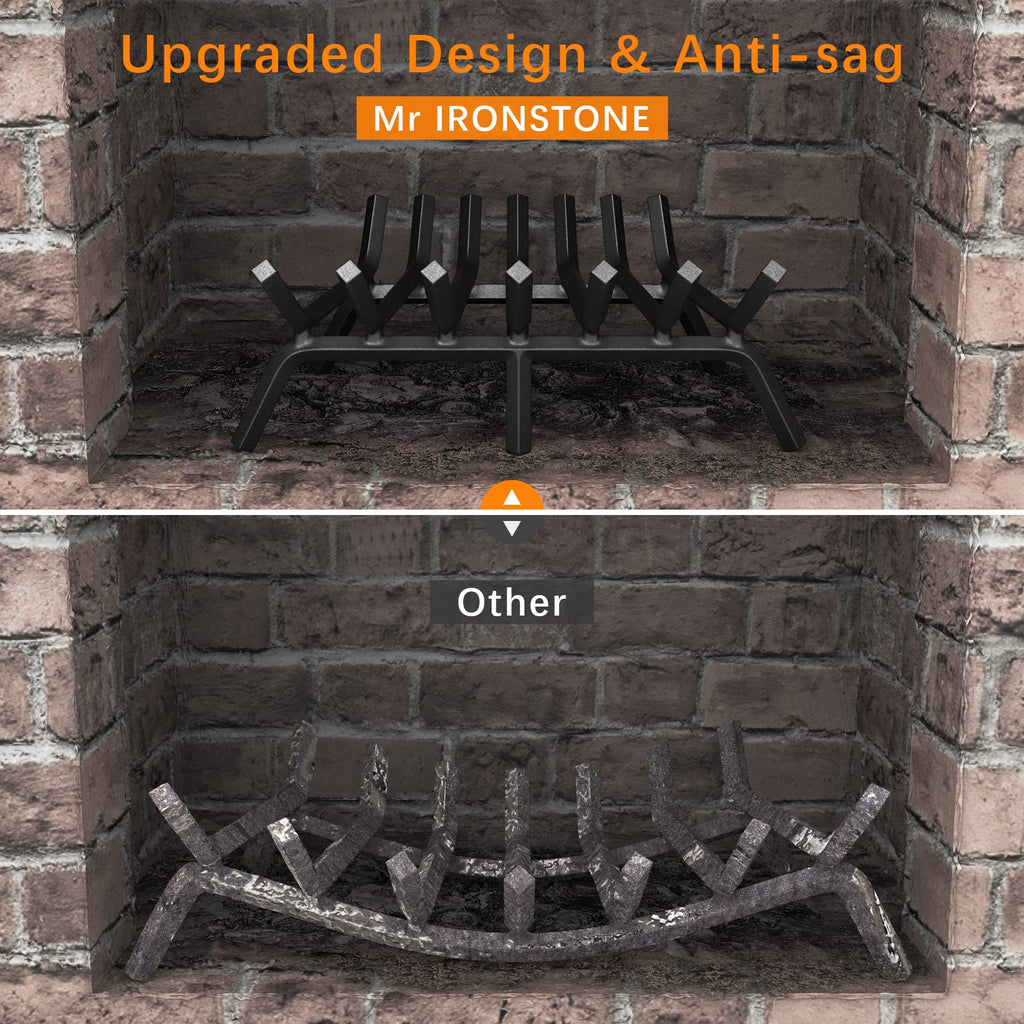 Mr IRONSTONE Fireplace Grate 24 inch Solid Steel Heavy Duty Firewood Log Burning Rack Fire Grates for Outdoor Kindling Tools Pit Indoor Fireplace Log