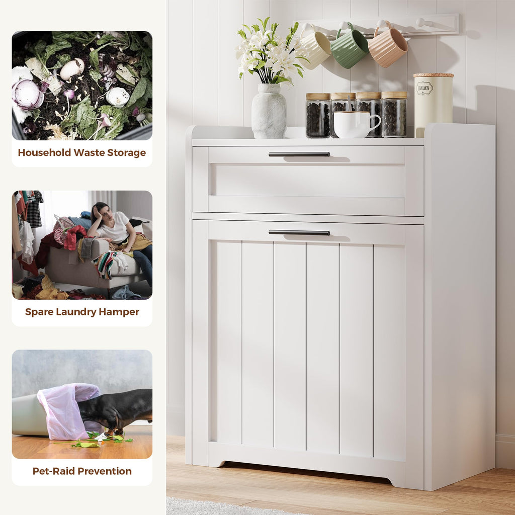 Pull Out Trash Can Cabinet, 2x13 Gallons Garbage Recycling Bin with Drawer