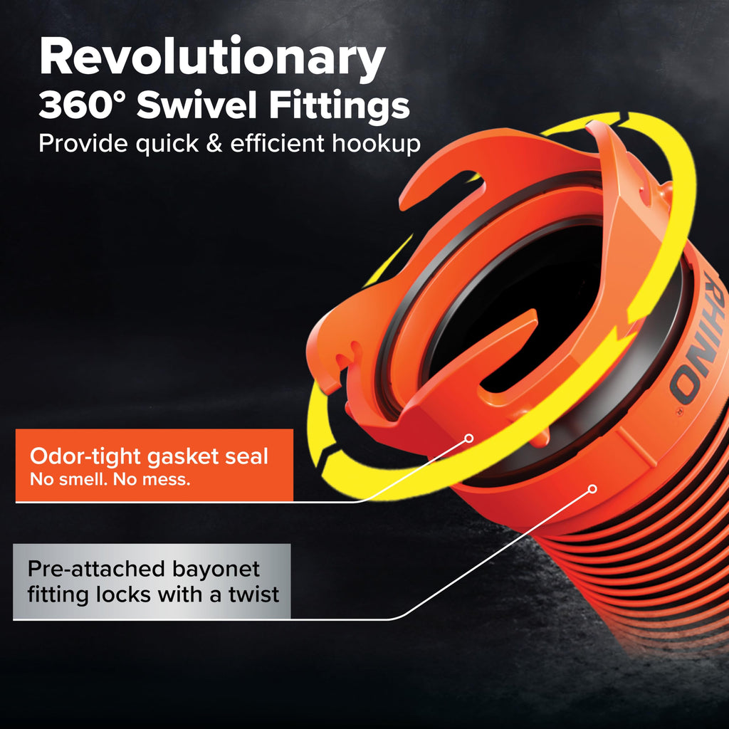 Camco RhinoEXTREME 20’ Camper/RV Sewer Hose - RV Accessories Include 360° Clear Swivel Wye Fitting & Removable 4-in-1 Adapter for Storage and