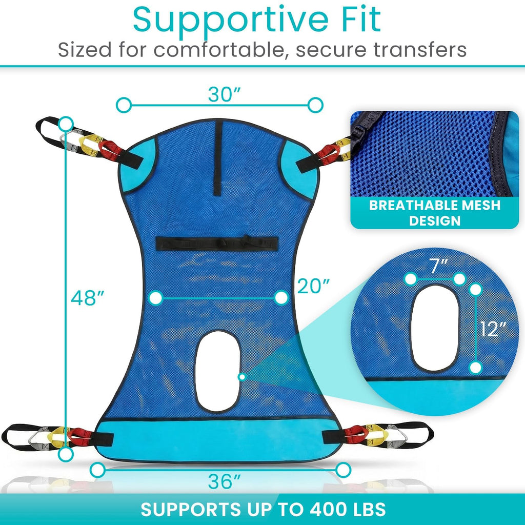 Vive Patient Lift Sling with Opening (400lb Capacity) - Lifting Aid Straps