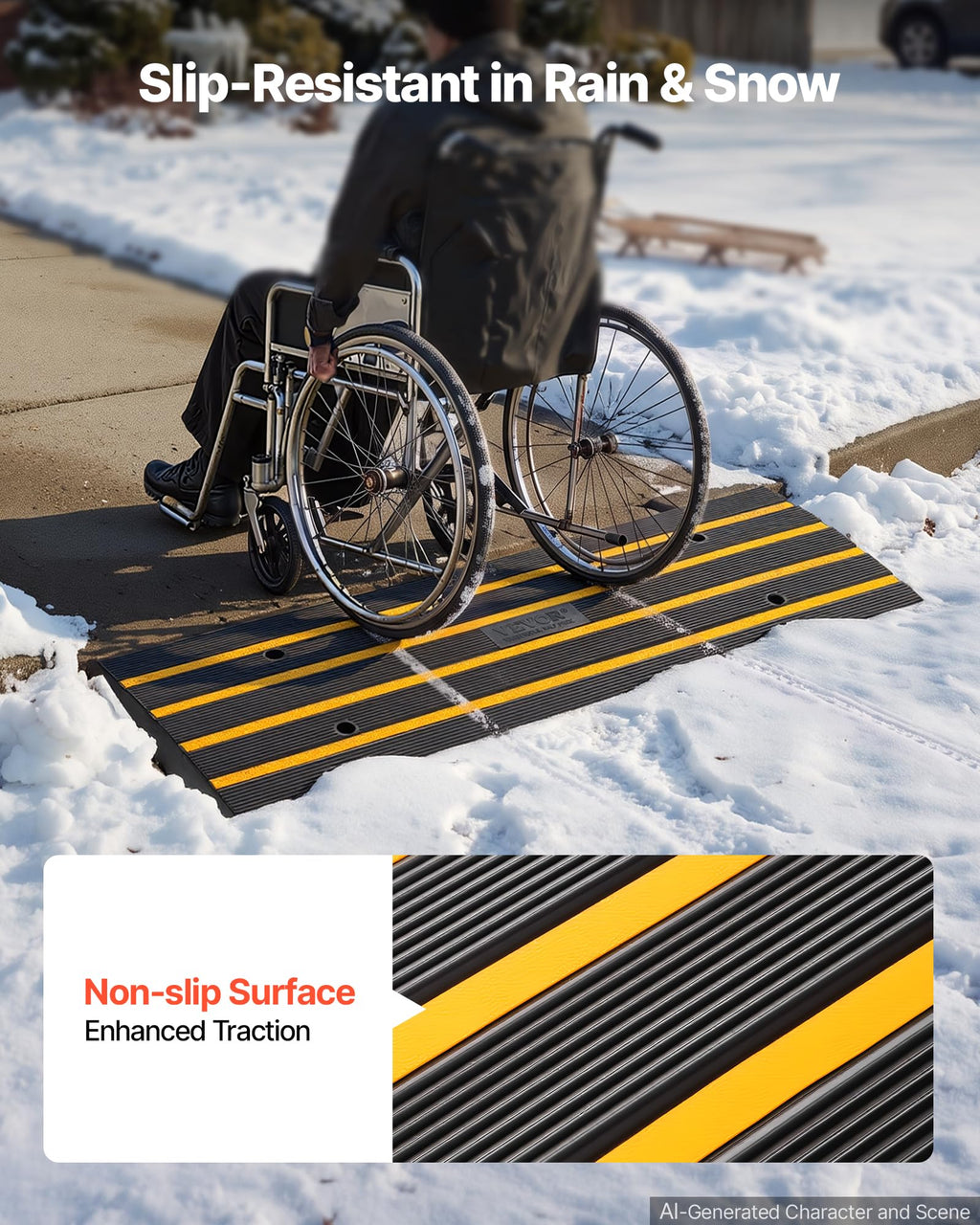 VEVOR Rubber Curb Ramps for Driveway, 2 Pack Threshold Bridge, 33069 lbs Load Capacity, 2.5" Rise, with Reflective Safety Strips, Ideal for Cars, RVs