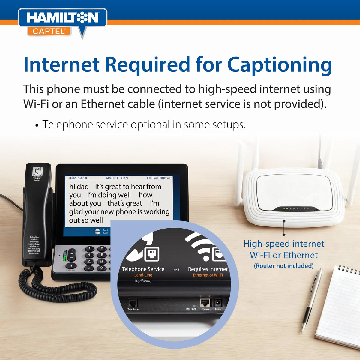 Hamilton CapTel 2400iSPNBT Large Touch Screen Captioned Telephone