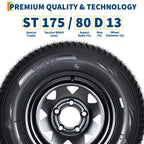 Garvee 2-Pack ST175/80D13 Trailer Tires with Black 13" Spoke Wheel
