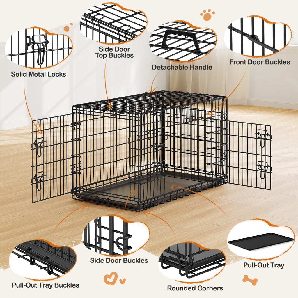 Yaheetech 42inch Double Door Dog Crate w/Divider, Collapsible Metal Kennel