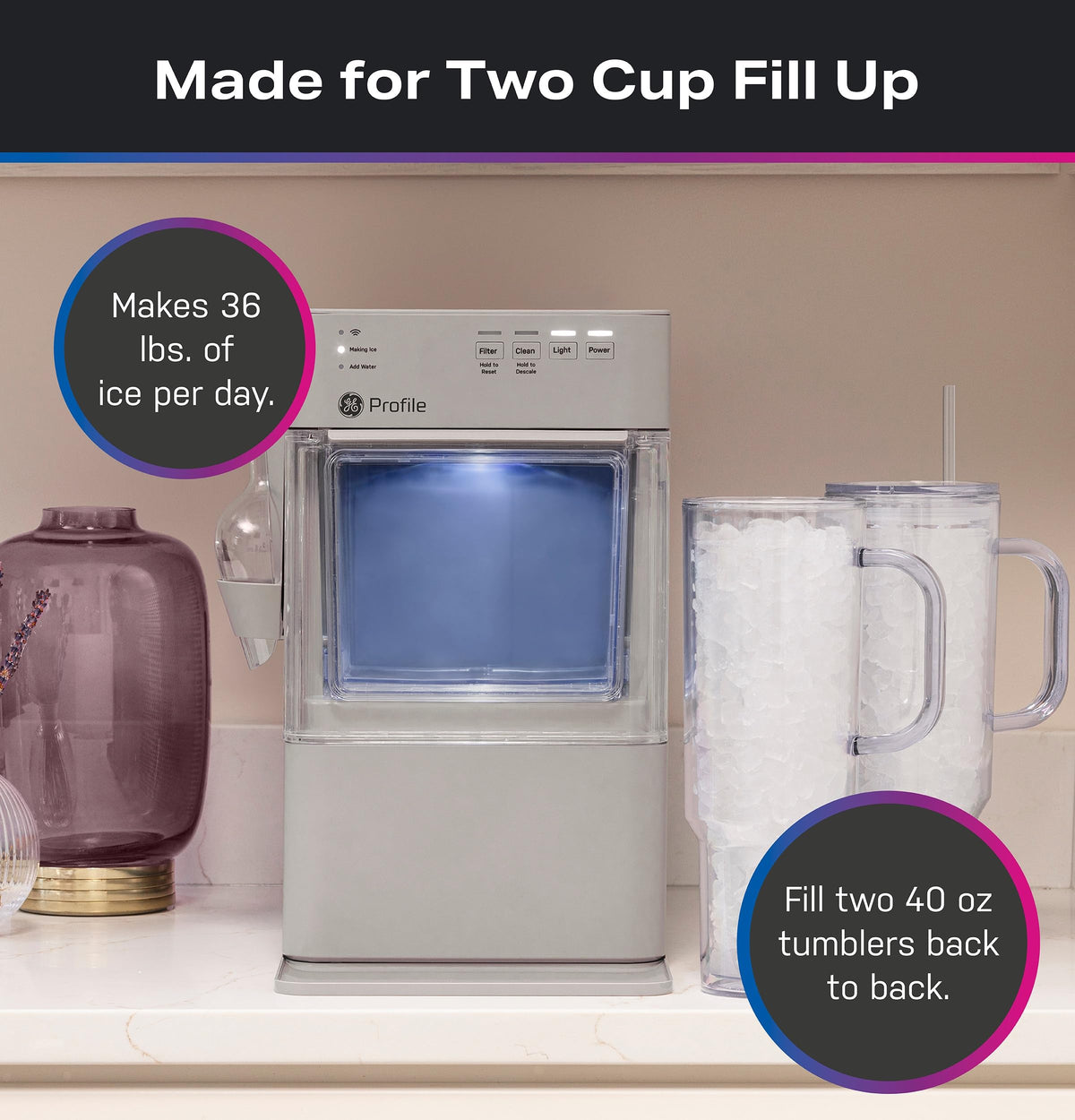 GE Profile Opal Mini Nugget Ice Maker, Chewable Ice in 5 min, 36 lbs/Day