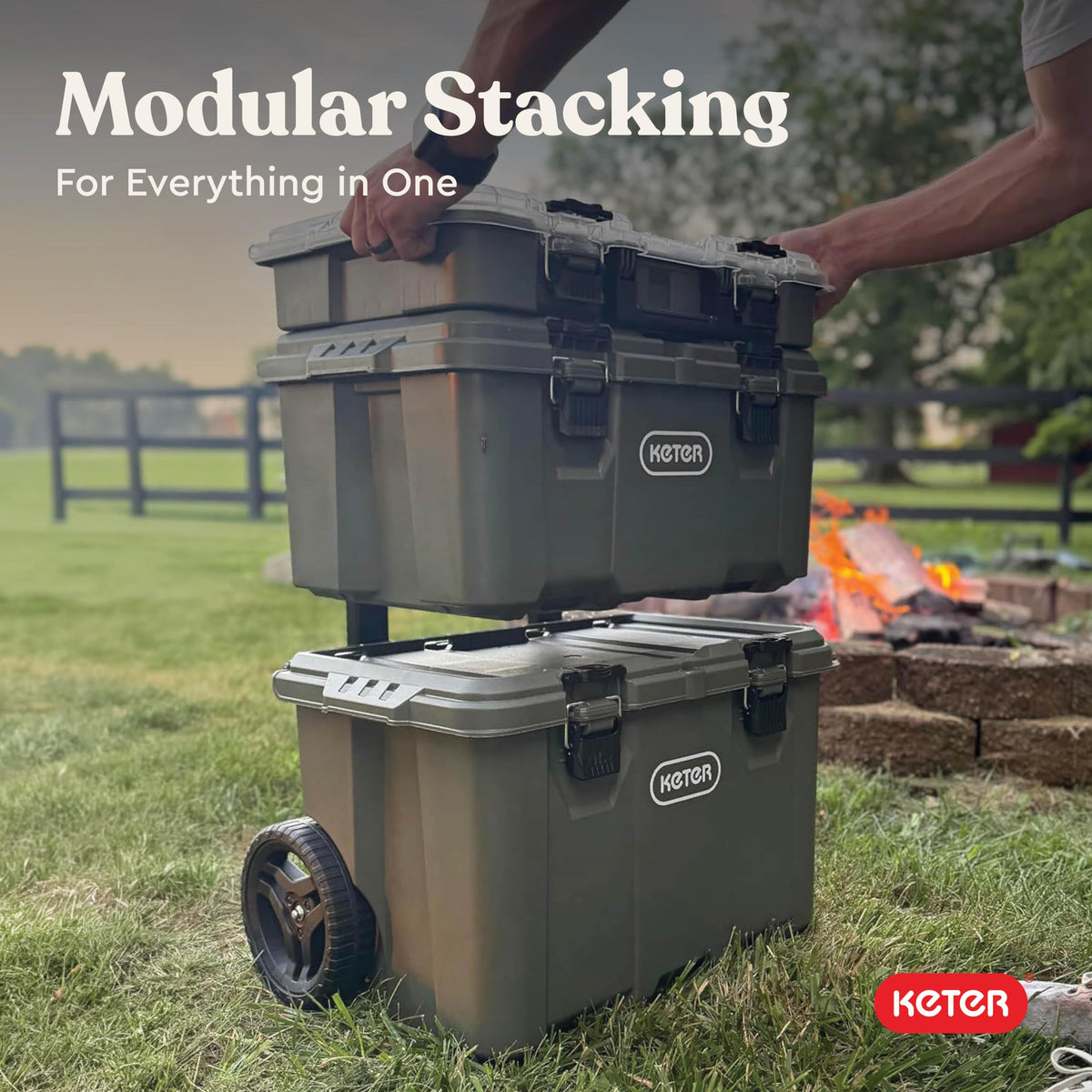 Keter Stack-N-Roll Outdoor Gear Organizer, 3-Piece Rolling Storage System