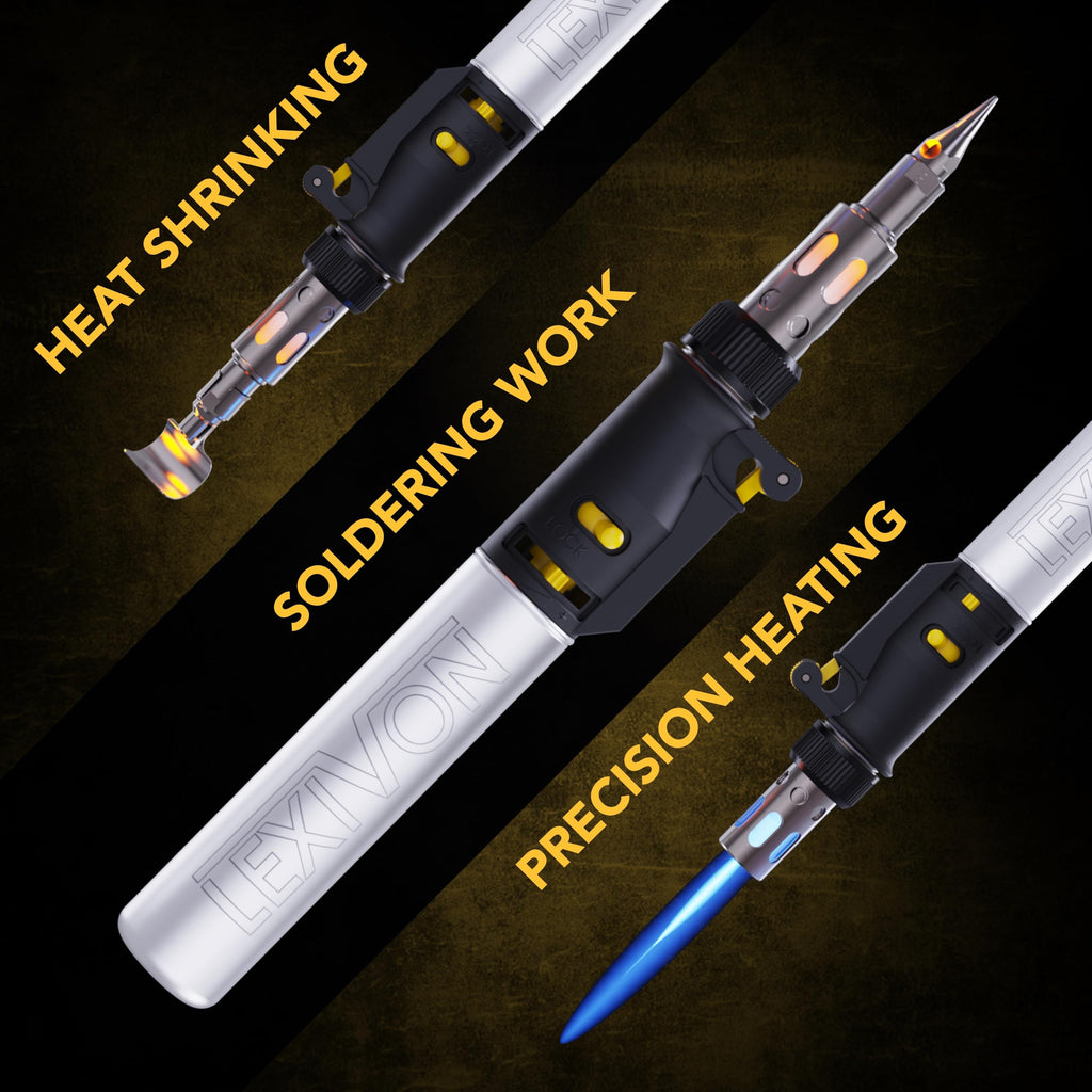 LEXIVON Butane Soldering Iron Multi-Purpose Kit | Cordless Self-Igniting Adjustable Flame 7-Tip Set | Pro Grade 125-Watt Equivalent (LX-770)