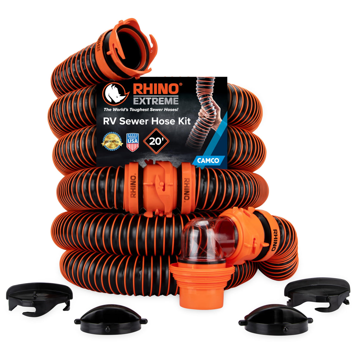 Camco RhinoEXTREME 20 Ft RV Sewer Hose Kit, Pre-Assembled, Swivel Fittings