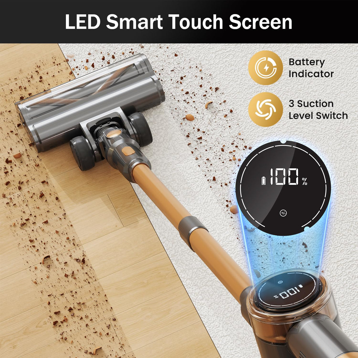 Cordless Vacuum Cleaner, 10-in-1 Lightweight Stick Vacuum with 45mins Runtime, Powerful Suction, LED Touch Screen, Rechargeable Vacuum Cleaners for