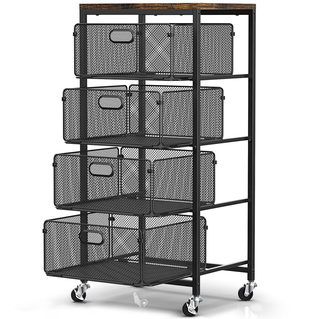 Kitchen Storage Cart with Drawers,Metal Snack Cart Organizer,Black