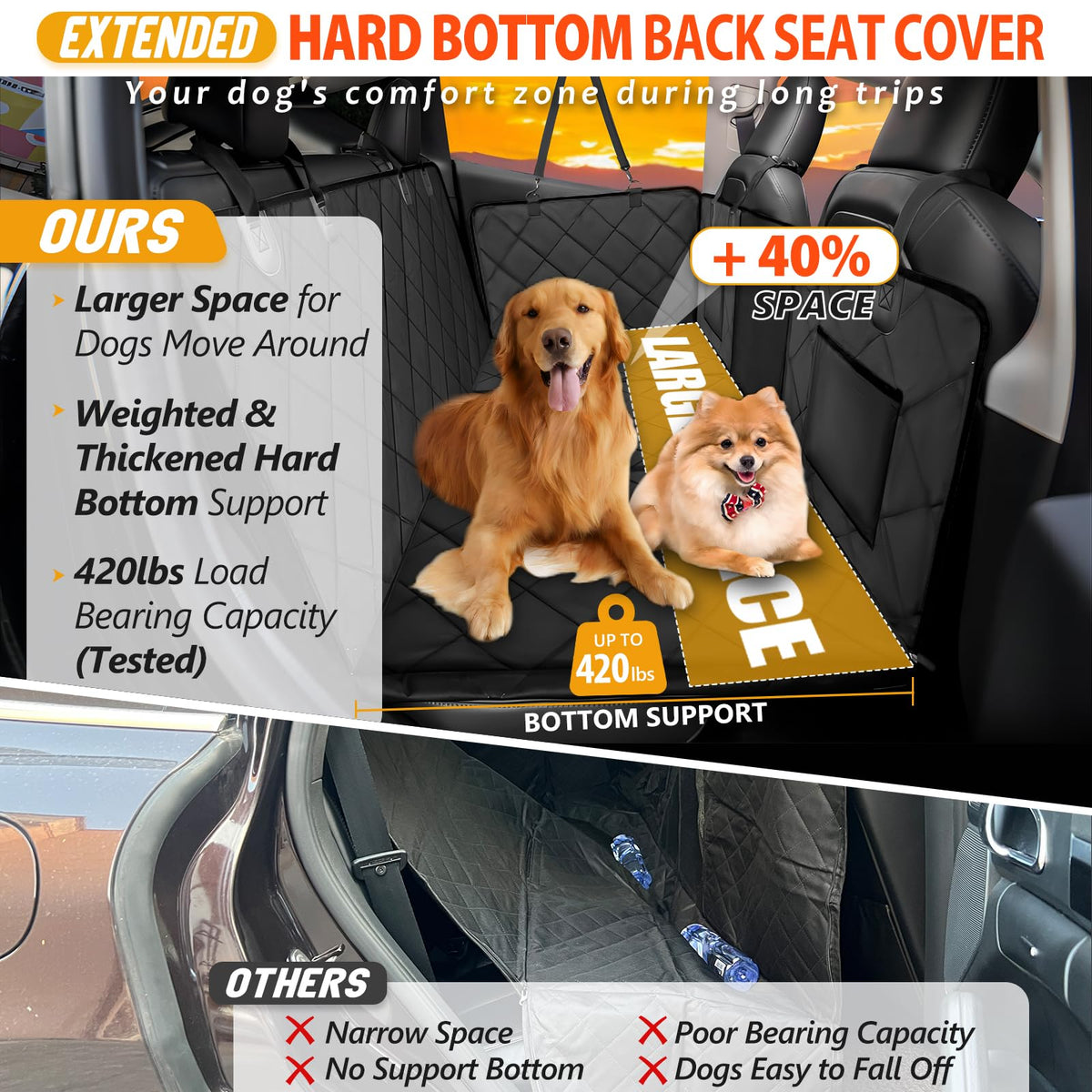 Hard Bottom Dog Car Seat Cover for Back Seat, Back Seat Extender