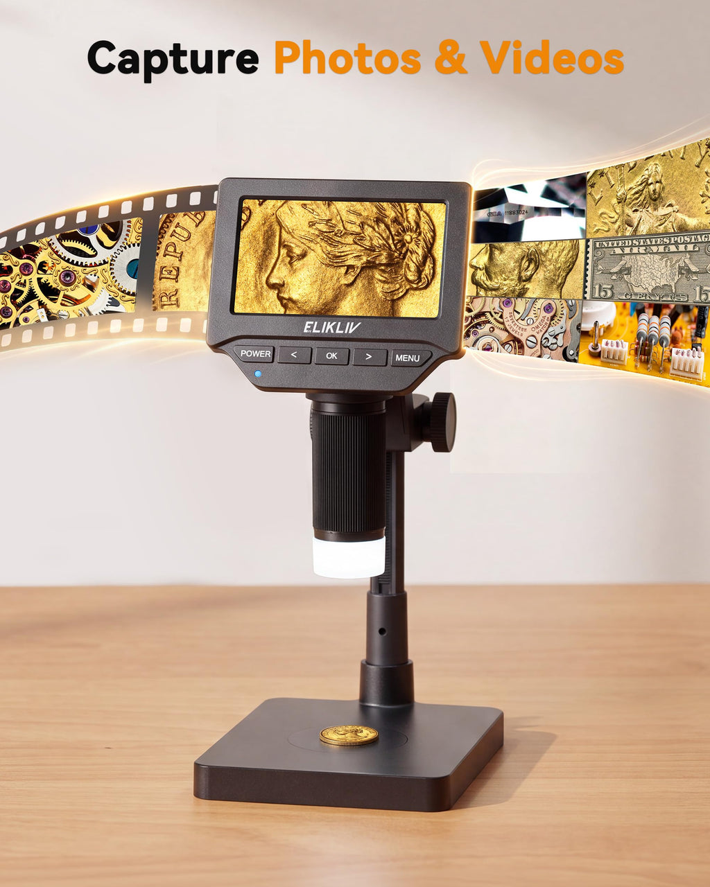 Elikliv Microscope, 4.3" Digital Coin Magnifier with Lights for Adults