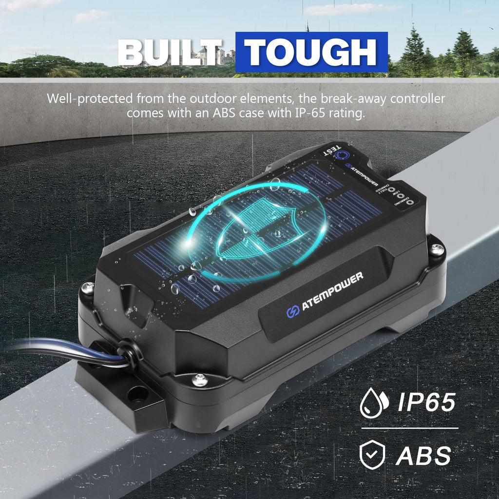 ATEM POWER Trailer Brake Controller Kit with Switch 12V 3AH LifePO4 Lithium Battery Trailer Breakaway Kit Brake Controller Bulit-in Solar Panel LED