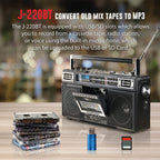 QFX Retro Bluetooth Boombox Cassette Tape Player Recorder, J-220BT, Black