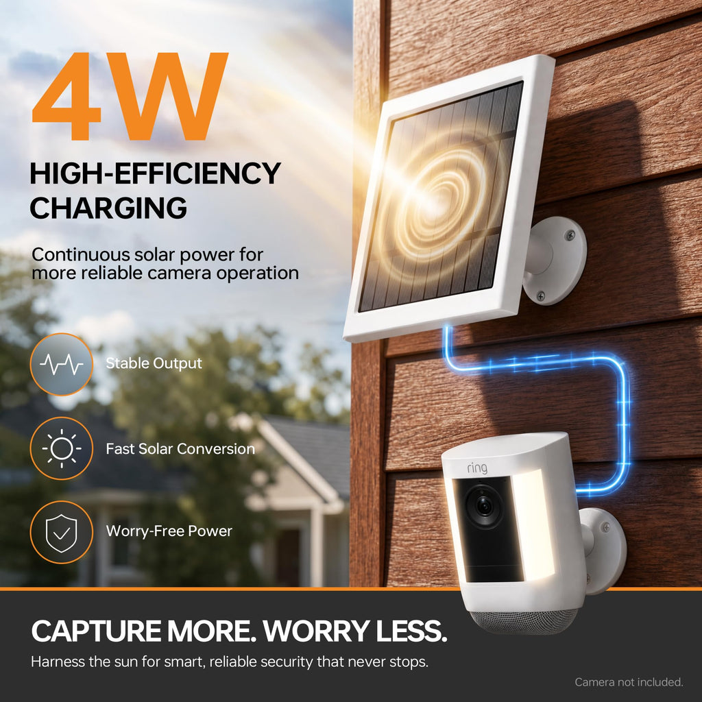 Solar Panel for Ring Camera, 2 Pack 4W Solar Charger with 10FT Cable, USB-C to Barrel Plug Adapter, Compatible with Ring Stick Up Cam Battery/Pro