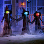 JOYIN Halloween Witch Decorations Outdoor Yard Stakes 3 Pack, 4.2 FT Multicolored Light Up Scary Flying Witch with Sound Activation, for Halloween