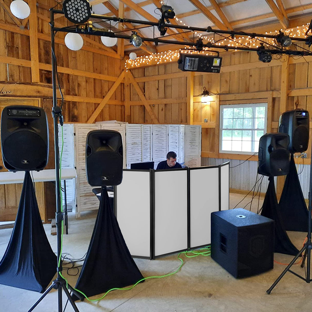 PRORECK DJ Foldable Facade Portable Event Booth Panels 4 Detachable Black Metal Frame Projector Display Scrim Panel with Carry Bag (white) PF-33