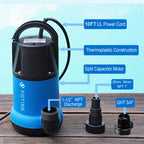 FOTING 1HP Sump Pump 4600GPH Clean/Dirty Submersible Water Pump