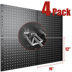 Peg Board, 4 Pack 16x12" Black Pegboard Organizer with 50 Hooks