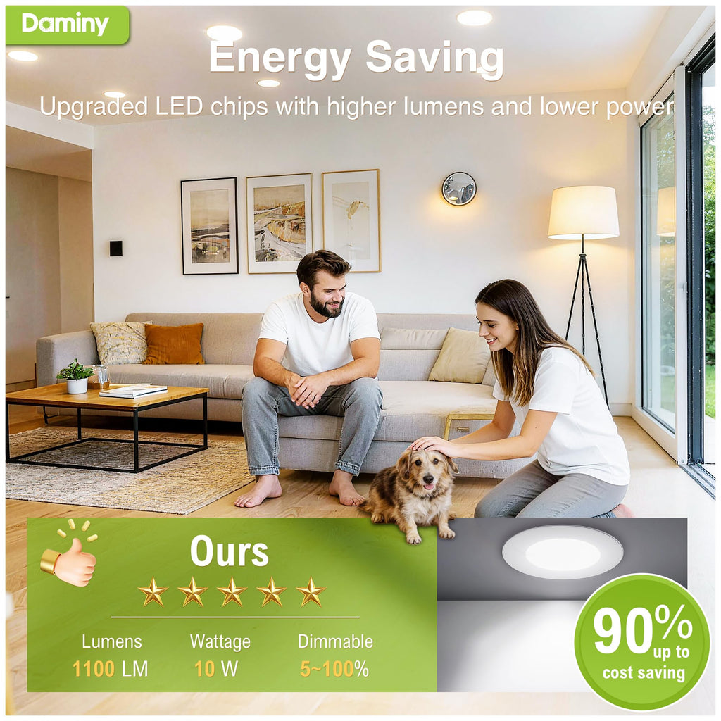 DAMINY 12 Pack 6 Inch LED Recessed Lighting, Canless Wafer Downlight