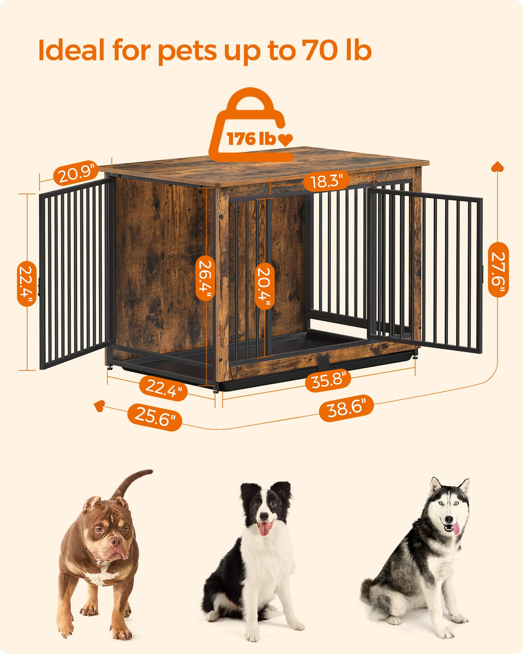 Feandrea 38" Dog Crate Furniture, Heavy-Duty Dog Kennel Side End Table