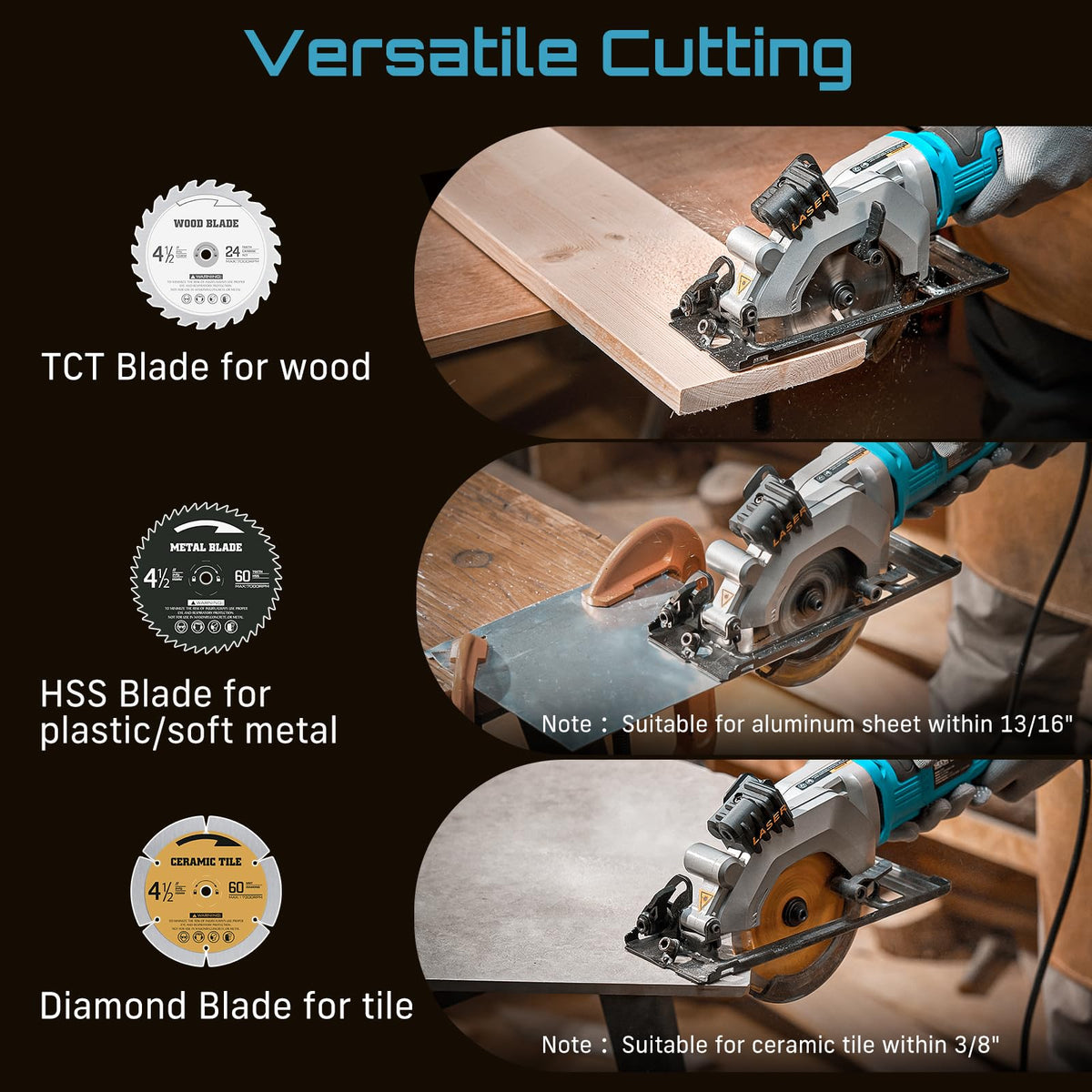 SEESII Mini Circular Saw, 4.8A 4000RPM Corded Compact 4-1/2" Saw with Laser