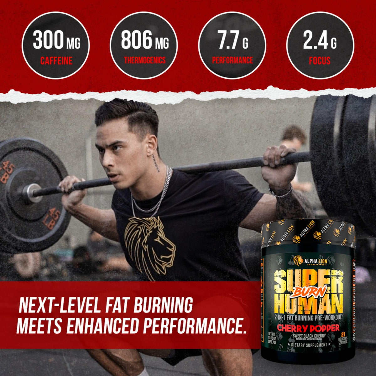 ALPHA LION Superhuman Burn – 2 in 1 Metabolism Booster Pre Workout and Thermogenic Fat Burner for Men – Appetite Suppressant and Weight Loss