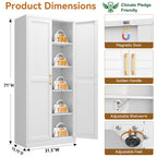 71" White Metal Kitchen Pantry Storage Cabinet with Doors and Shelves