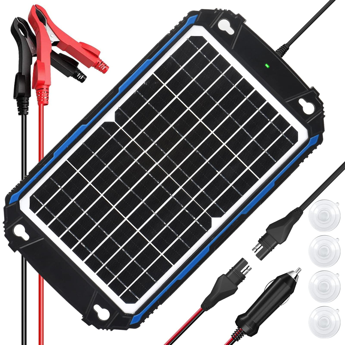 SUNER POWER Waterproof 12W 12V Solar Battery Charger & Maintainer Pro, Built-in Ultra-Smart MPPT Charge Controller, 12 Volt Solar Panel Trickle