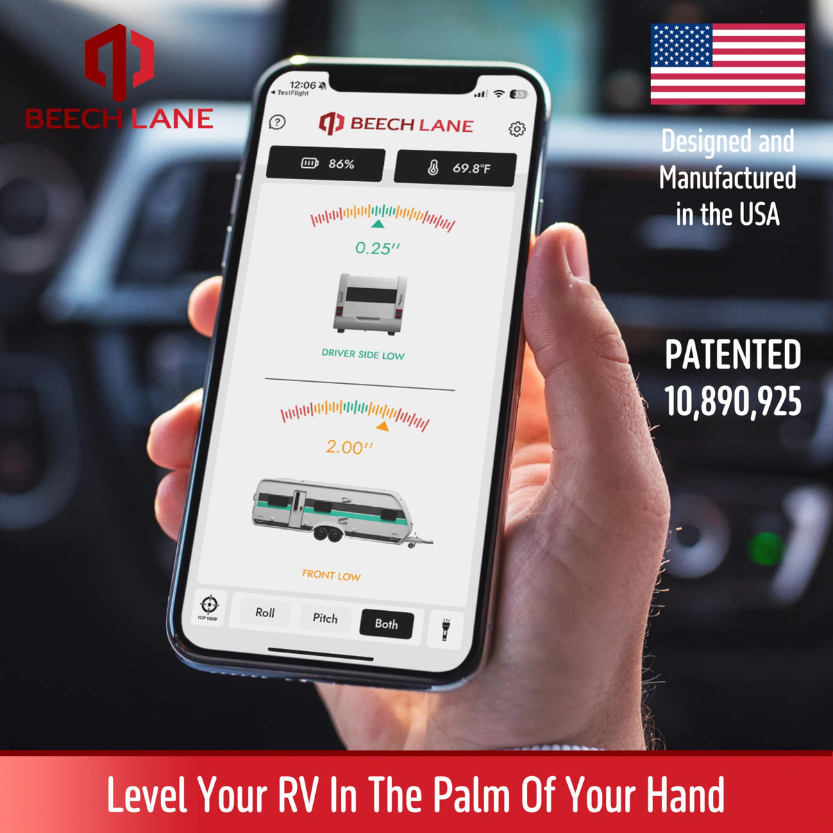 Beech Lane Wireless RV Leveling System, Made in the USA, User-Friendly Phone App With Real-Time Precise Leveling Measurements, Advanced Wireless