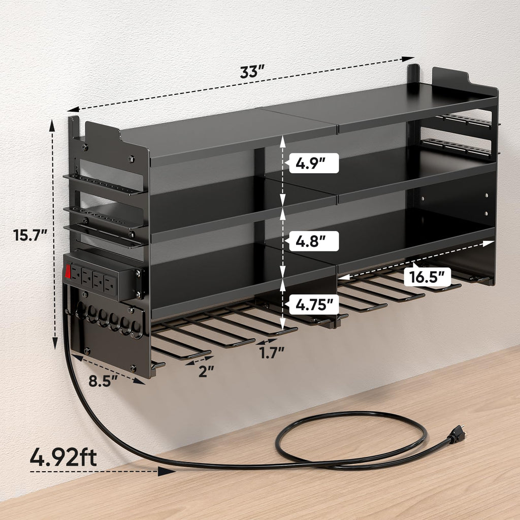 Large Power Tool Organizer Wall Mount with Charging Station,4 Layer Heavy Duty Metal Tool Storage Rack Loads 600lbs with 8 Cordless Drill Holder