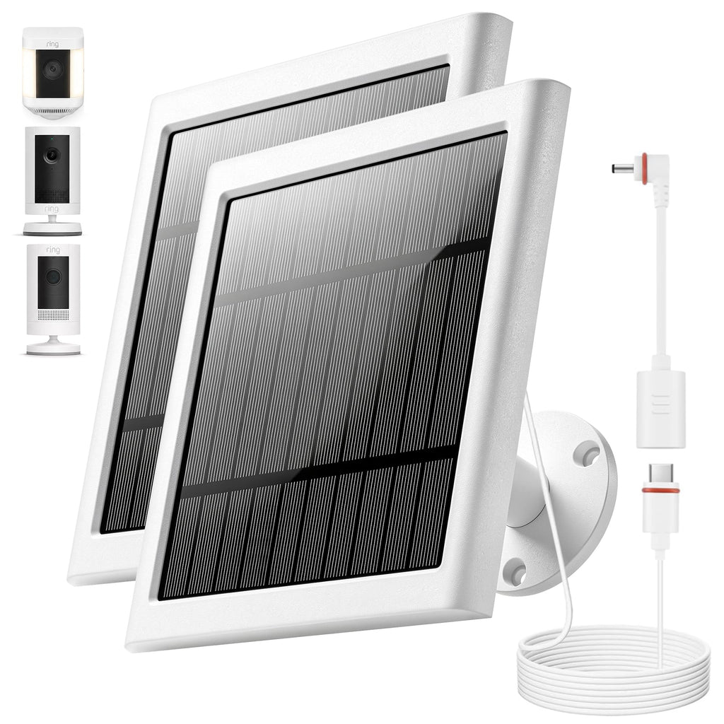 Solar Panel for Ring Camera, 2 Pack 4W Solar Charger with 10FT Cable, USB-C to Barrel Plug Adapter, Compatible with Ring Stick Up Cam Battery/Pro