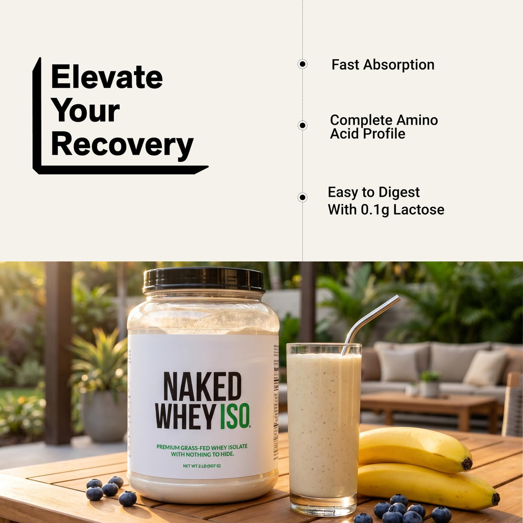 NAKED Whey Isolate Protein - Only 2 Ingredients, 30g Grass-Fed Protein, Zero Carb, Unflavored, Undenatured, Non-GMO, No Soy, Gluten-Free, No