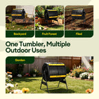 Outdoor Compost Bin 53 Gallon, Dual Chamber Large Compost Tumbler for Garden Backyard, with 360° Rotating, Sliding Doors & Solid Steel Frame, Updated