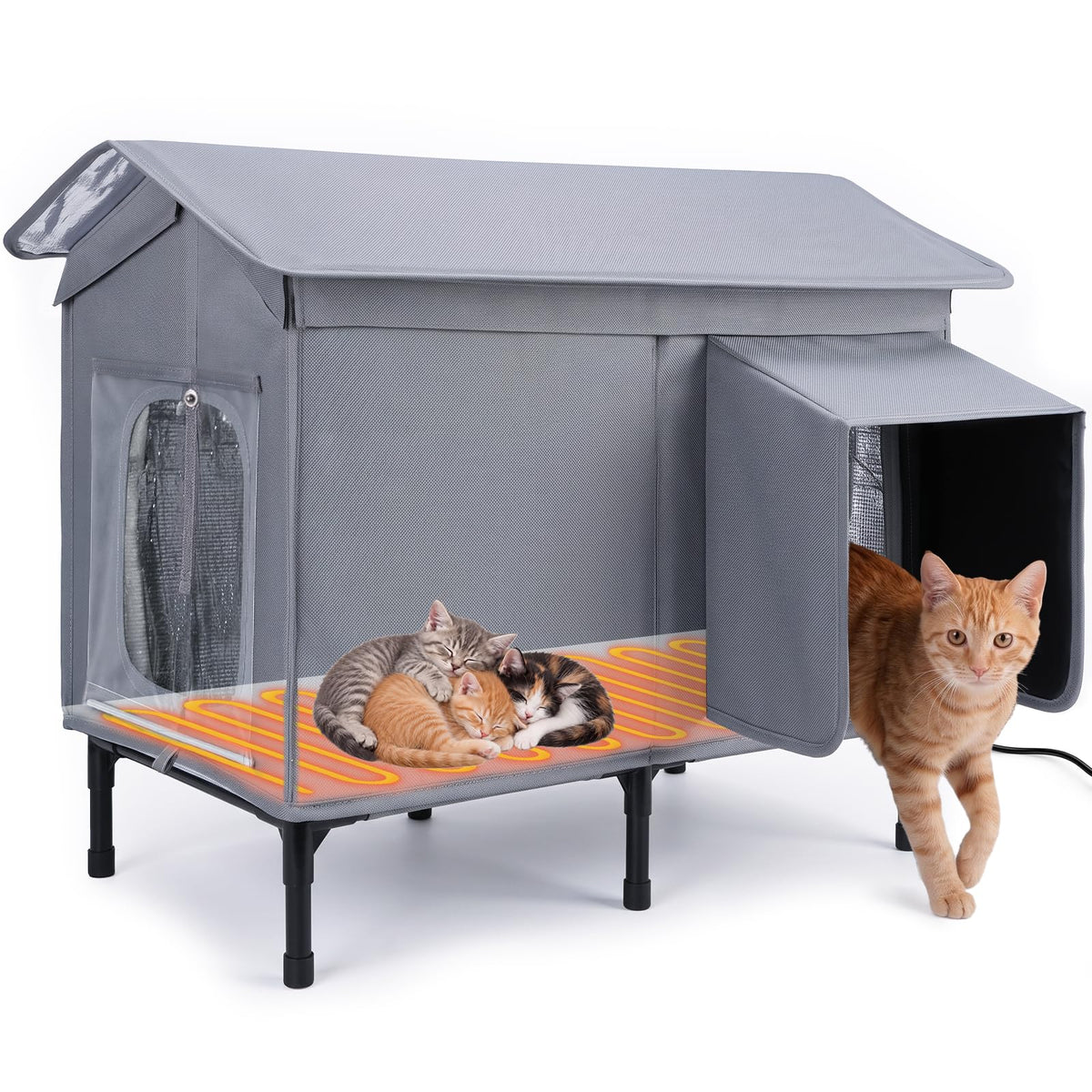 Heated Outdoor Cat House Weatherproof,Insulated Cat House for Winter