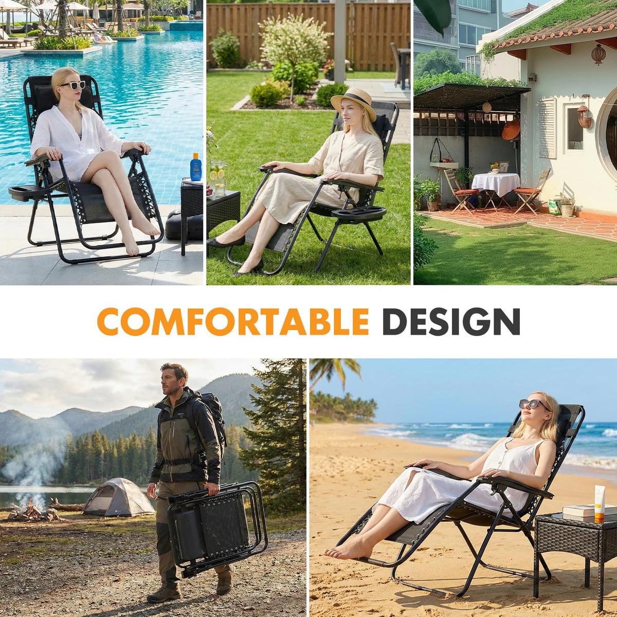 NEWBULIG Zero Gravity Chairs Set of 2, Folding Lounge Recliner Chair