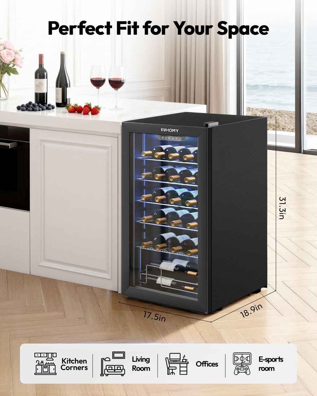 EUHOMY 25 bottle Wine Cooler Refrigerator, Wine Fridge Glass Door, Black
